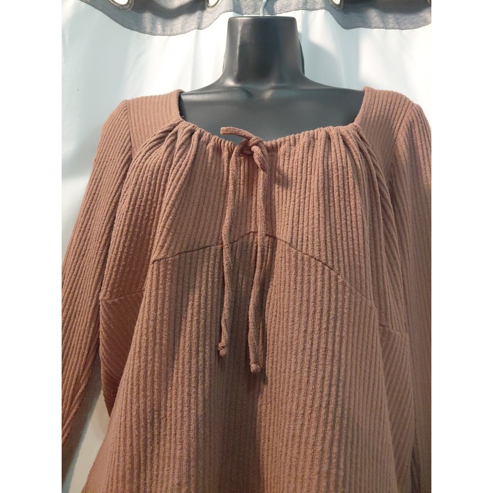 True Vintage Hollister y2k Babydoll Brown Cropped Ribbed Knit  Top‎ X L - Picture 2 of 8
